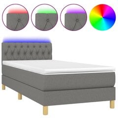 Atsperu gulta ar matraci un LED gaismām vidaXL, 90x200 cm, tumši pelēks цена и информация | Кровати | 220.lv