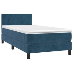 Atsperu gulta ar matraci un LED gaismām vidaXL, 90x200 cm, tumši zils cena un informācija | Gultas | 220.lv
