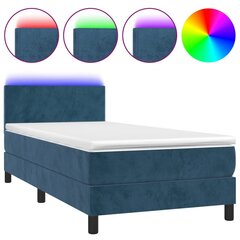 Atsperu gulta ar matraci un LED gaismām vidaXL, 90x200 cm, tumši zils cena un informācija | Gultas | 220.lv