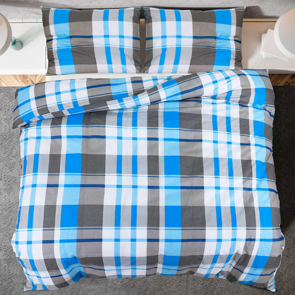 vidaXL gultasveļas komplekts, zils un pelēks, 225x220 cm, kokvilna cena un informācija | Gultas veļas komplekti | 220.lv