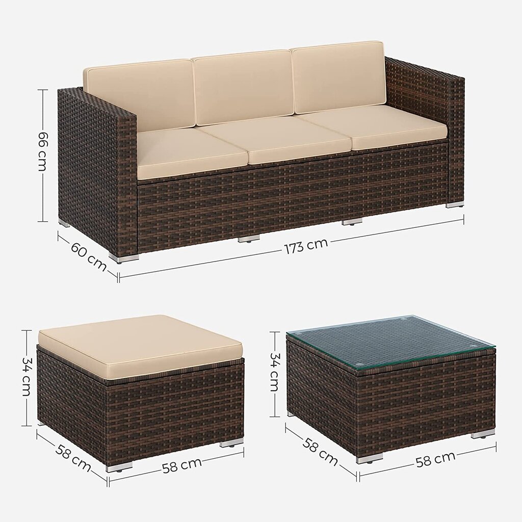 Dārza dīvāns ar galdu izgatavots no PE polirotangpalmas, brūnā krāsā цена и информация | Dārza mēbeļu komplekti | 220.lv