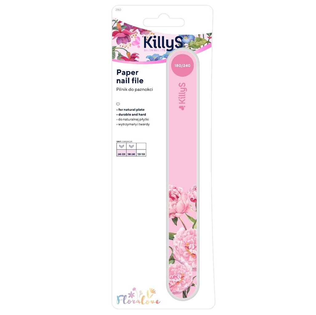 Nagu vīlīte Killys Floralove Paper Nail File, rozā, 180/240 cena un informācija | Nagu kopšanas piederumi | 220.lv