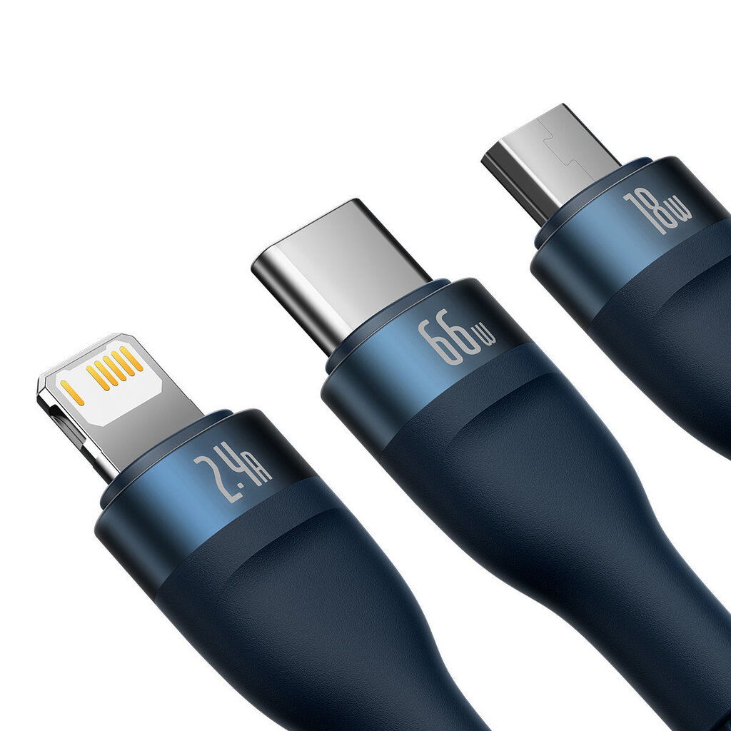 Baseus Flash Series Ⅱ 3in1 USB-A to USB-C / Micro-USB / Lightning 66 W 480 Mb/s, 1.2 m cena un informācija | Savienotājkabeļi | 220.lv