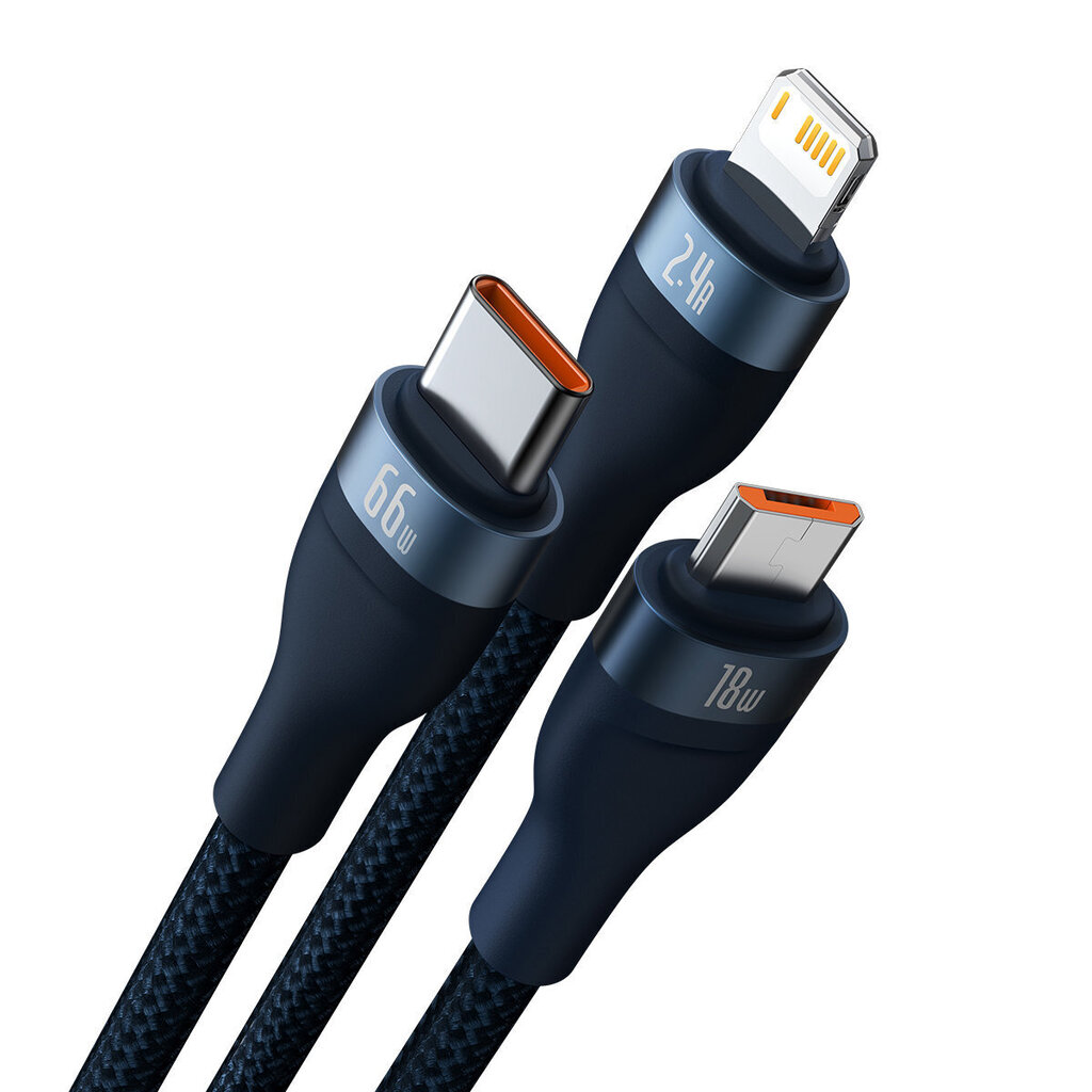 Baseus Flash Series Ⅱ 3in1 USB-A to USB-C / Micro-USB / Lightning 66 W 480 Mb/s, 1.2 m цена и информация | Savienotājkabeļi | 220.lv