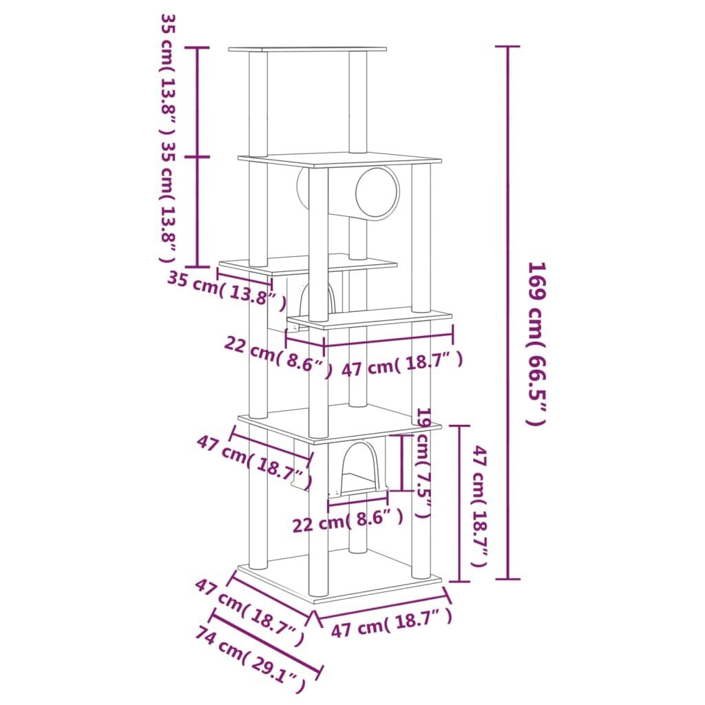 vidaXL kaķu māja ar sizala stabiem nagu asināšanai, 169 cm, krēmkrāsas цена и информация | Kaķu mājas, nagu asināmie | 220.lv