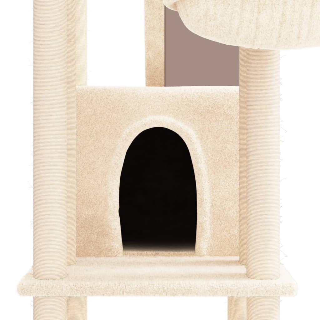 vidaXL kaķu māja ar sizala stabiem nagu asināšanai, 201 cm, bēšs cena un informācija | Kaķu mājas, nagu asināmie | 220.lv