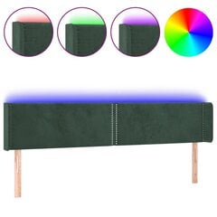 vidaXL gultas galvgalis ar LED, 203x16x78/88 cm, tumši zaļš samts cena un informācija | Gultas | 220.lv