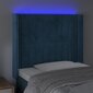 vidaXL gultas galvgalis ar LED, 103x16x118/128 cm, tumši zils samts cena un informācija | Gultas | 220.lv