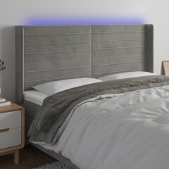 vidaXL gultas galvgalis ar LED, 183x16x118/128 cm, gaiši pelēks samts цена и информация | Кровати | 220.lv