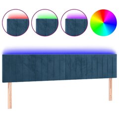vidaXL gultas galvgalis ar LED, 200x5x78/88 cm, tumši zils samts cena un informācija | Gultas | 220.lv