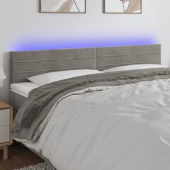 vidaXL gultas galvgalis ar LED, 180x5x78/88 cm, gaiši pelēks samts cena un informācija | Gultas | 220.lv