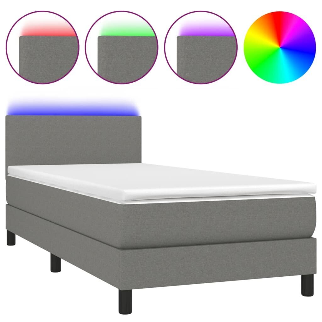 vidaXL atsperu gulta ar matraci, LED, tumši pelēks audums, 80x200 cm цена и информация | Gultas | 220.lv