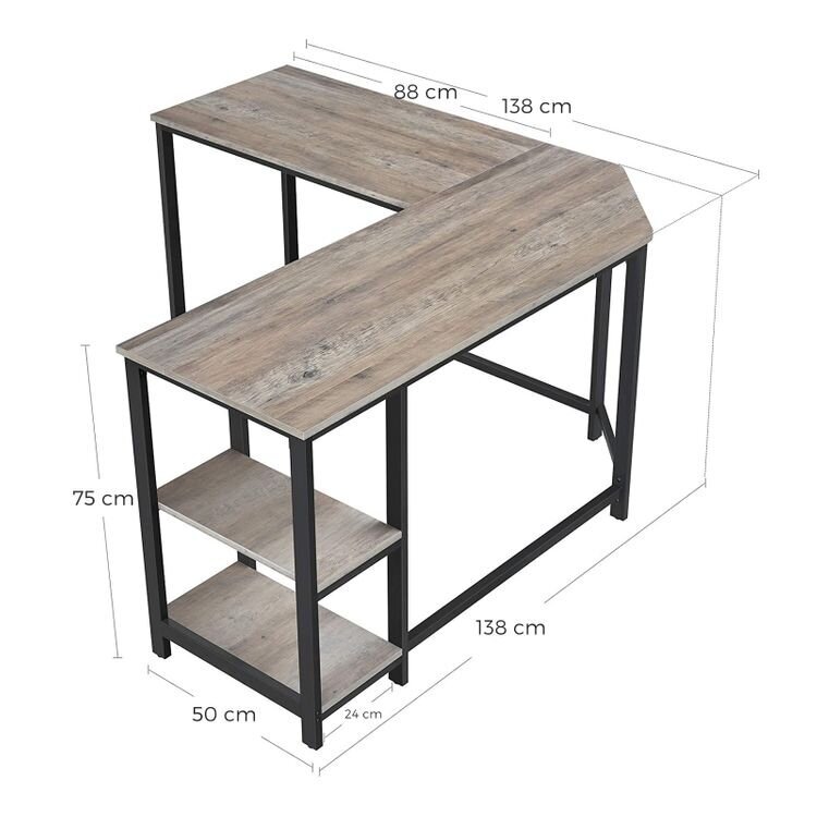 Stūra galds VASAGLE LWD72MB, pelēks cena un informācija | Datorgaldi, rakstāmgaldi, biroja galdi | 220.lv