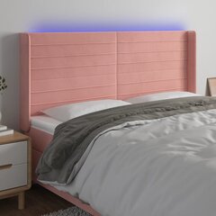 vidaXL gultas galvgalis ar LED, 183x16x118/128 cm, rozā samts cena un informācija | Gultas | 220.lv