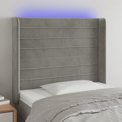 vidaXL gultas galvgalis ar LED, 93x16x118/128 cm, gaiši pelēks samts cena un informācija | Gultas | 220.lv