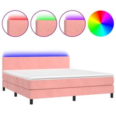 vidaXL atsperu gulta ar matraci, LED, rozā samts, 180x200 cm cena un informācija | Gultas | 220.lv