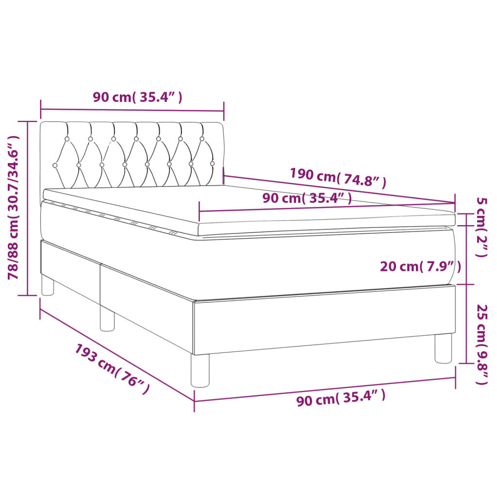 vidaXL atsperu gulta ar matraci, LED, tumši pelēks audums, 90x190 cm цена и информация | Gultas | 220.lv