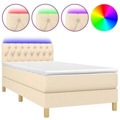 vidaXL atsperu gulta ar matraci, LED, krēmkrāsas audums, 90x190 cm cena un informācija | Gultas | 220.lv