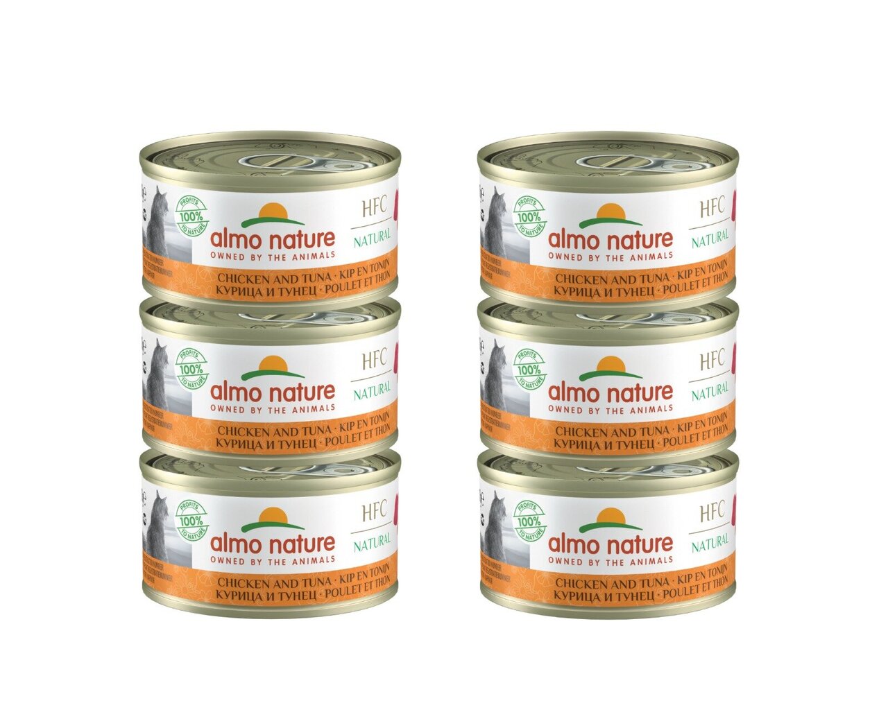 Almo Nature HFC Natural, kaķiem, vista un tuncis, 6 x 70g. cena un informācija | Konservi kaķiem | 220.lv