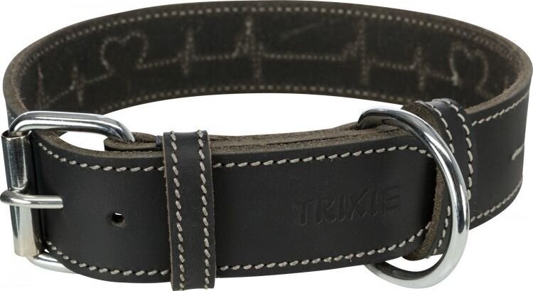 Trixie Rustic bieza ādas apkakle Heartbeat, L 47-55 cm/40 mm, melna cena un informācija | Apkakles, siksnas suņiem | 220.lv