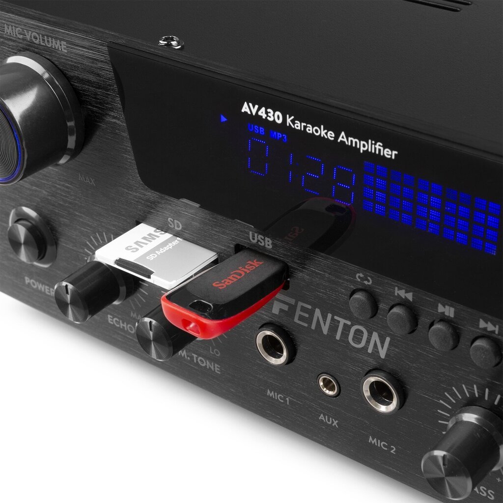 Fenton AV430b karaoke skaņas pastiprinātājs 2x 300W, melns cena un informācija | Mājas akustika, Sound Bar sistēmas | 220.lv