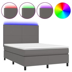 vidaXL atsperu gulta ar matraci, LED, pelēka, 140x190 cm, mākslīgā āda cena un informācija | Gultas | 220.lv