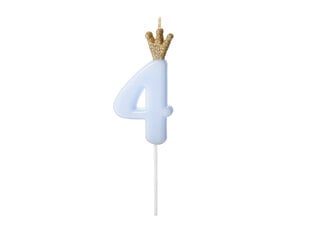 Свеча ко дню рождения, № 4, голубая с короной, 9,5см цена и информация | Праздничные декорации | 220.lv