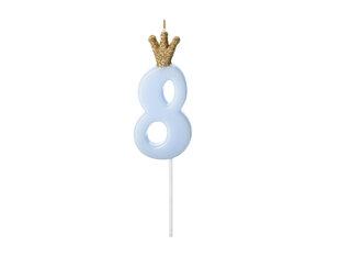 Свеча ко дню рождения, № 8, голубая с короной, 9,5см цена и информация | Праздничные декорации | 220.lv