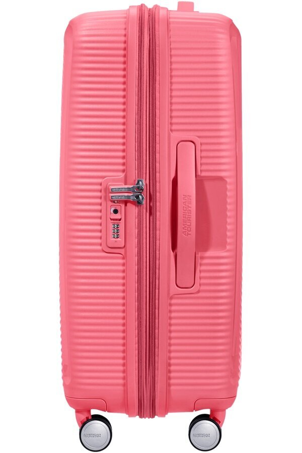 American Tourister lielais ceļojumu koferis Soundbox Spinner Expandable 77 cm, Sun Kissed Coral L cena un informācija | Koferi, ceļojumu somas | 220.lv