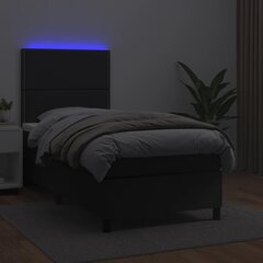 vidaXL atsperu gulta ar matraci, LED, melna, 80x200 cm, mākslīgā āda цена и информация | Кровати | 220.lv