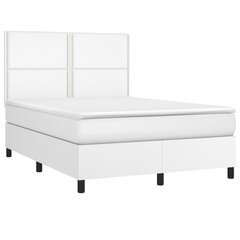 vidaXL atsperu gulta ar matraci, LED, balta, 140x190 cm, mākslīgā āda cena un informācija | Gultas | 220.lv