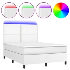 vidaXL atsperu gulta ar matraci, LED, balta, 140x190 cm, mākslīgā āda цена и информация | Кровати | 220.lv