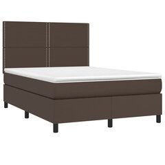 vidaXL atsperu gulta ar matraci, LED, brūna, 140x190 cm, mākslīgā āda cena un informācija | Gultas | 220.lv