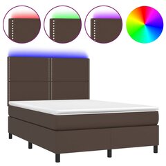 vidaXL atsperu gulta ar matraci, LED, brūna, 140x190 cm, mākslīgā āda цена и информация | Кровати | 220.lv