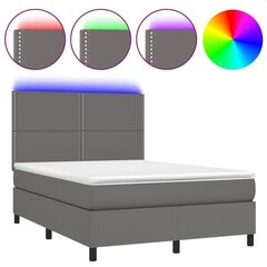vidaXL atsperu gulta ar matraci, LED, pelēka, 140x190 cm, mākslīgā āda цена и информация | Кровати | 220.lv