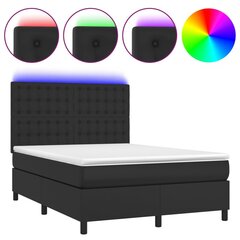 vidaXL atsperu gulta ar matraci, LED, melna, 140x190 cm, mākslīgā āda cena un informācija | Gultas | 220.lv