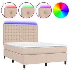 vidaXL atsperu gulta ar matraci, LED, kapučīno, 140x190 cm cena un informācija | Gultas | 220.lv