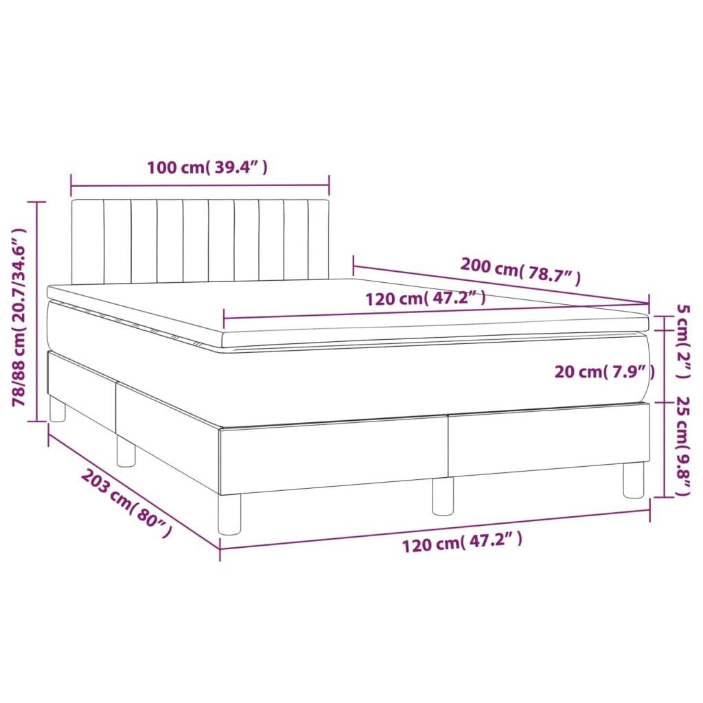 vidaXL atsperu gulta ar matraci, LED, pelēkbrūns audums, 120x200 cm cena un informācija | Gultas | 220.lv