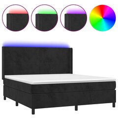 vidaXL atsperu gulta ar matraci, LED, melns samts, 160x200 cm cena un informācija | Gultas | 220.lv