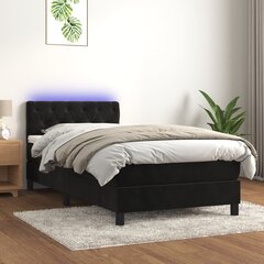 vidaXL atsperu gulta ar matraci, LED, melns samts, 80x200 cm cena un informācija | Gultas | 220.lv
