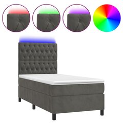vidaXL atsperu gulta ar matraci, LED, tumši pelēks samts, 100x200 cm cena un informācija | Gultas | 220.lv