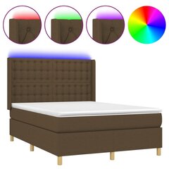 vidaXL atsperu gulta ar matraci, LED, tumši brūns audums, 140x200 cm cena un informācija | Gultas | 220.lv