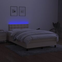 vidaXL atsperu gulta ar matraci, LED, krēmkrāsas audums, 120x200 cm cena un informācija | Gultas | 220.lv