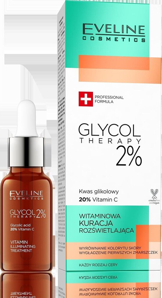 Sejas serums Eveline Glycol Therapy 2% Vitamin Brightening Treatment, 18 ml cena un informācija | Serumi sejai, eļļas | 220.lv