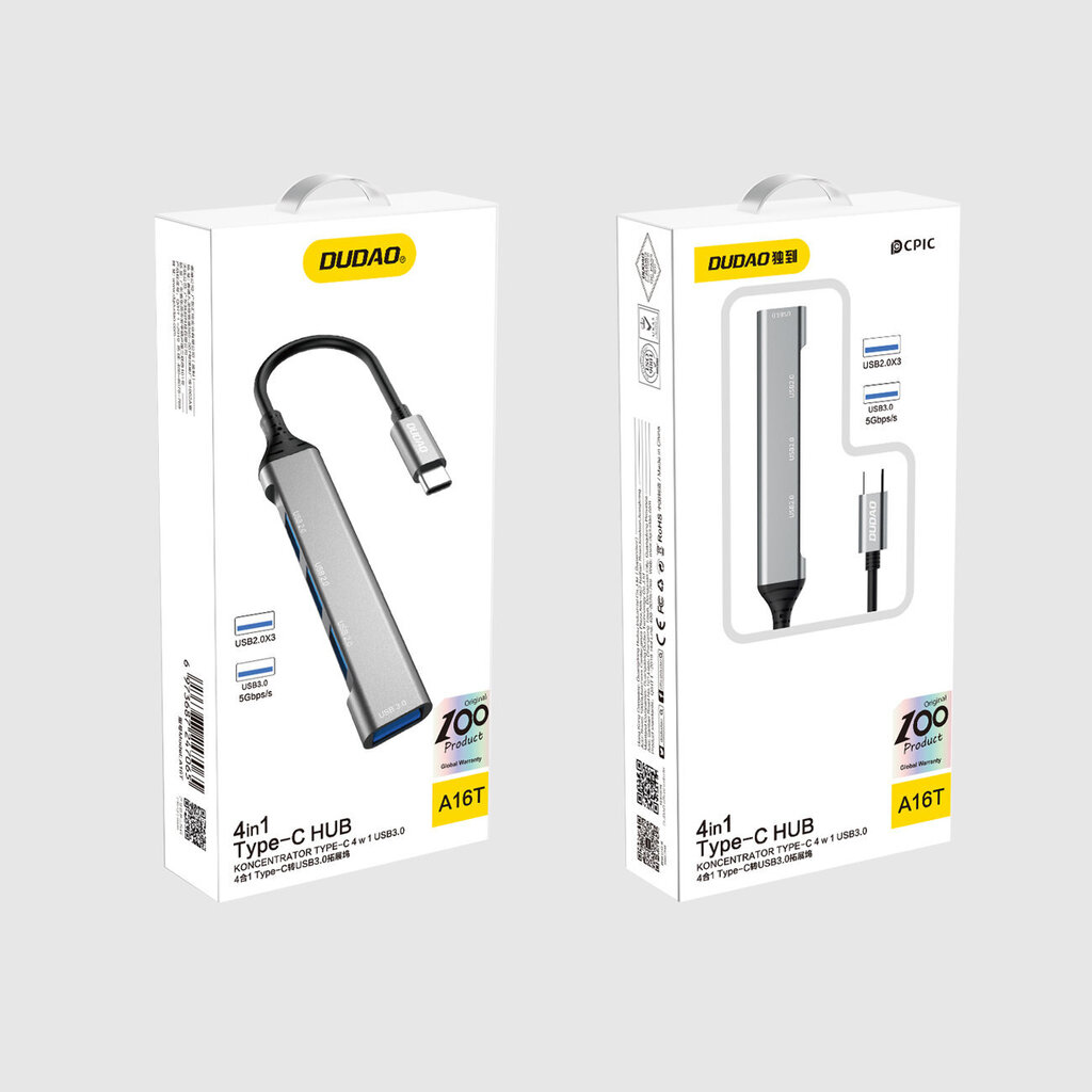 Dudao HUB 4in1 USB-C - 4x USB-A (3 x USB2.0 / USB3.0) 6.3cm (A16T) cena un informācija | Adapteri un USB centrmezgli | 220.lv