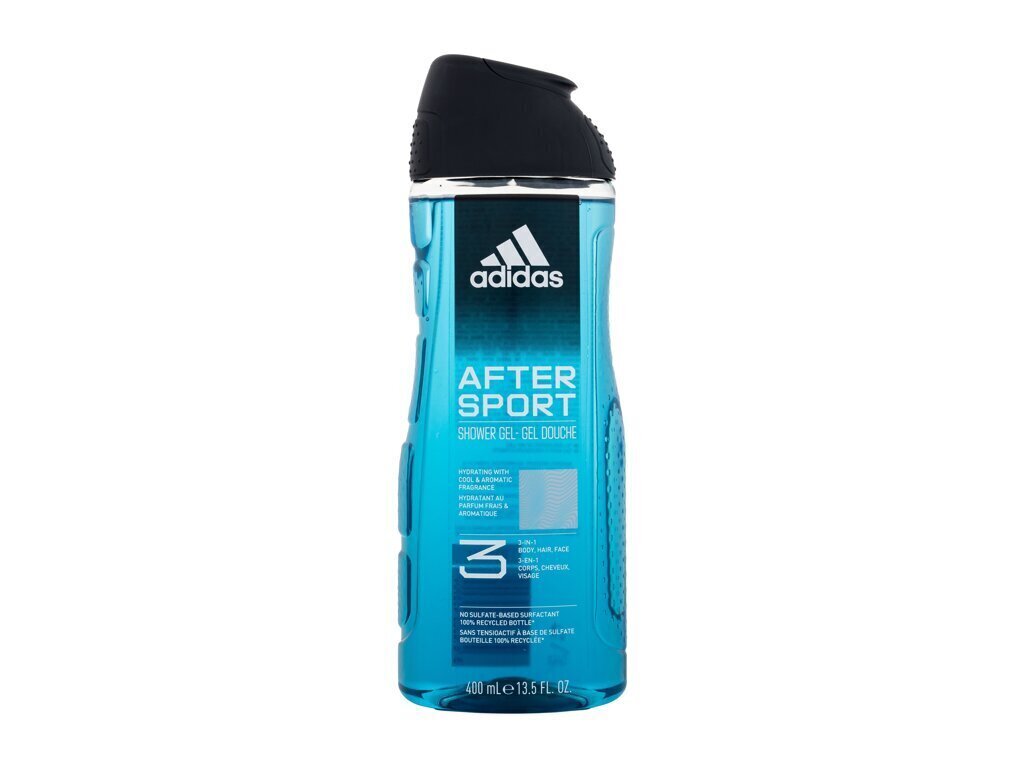 Dušas želeja vīriešiem Adidas After Sport 3in1, 400 ml cena un informācija | Dušas želejas, eļļas | 220.lv