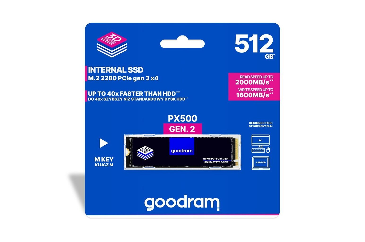 GoodRam SSDPR-PX500-512-80-G2 512GB M.2 PCIe NVMe PX500 G2 cena un informācija | Iekšējie cietie diski (HDD, SSD, Hybrid) | 220.lv