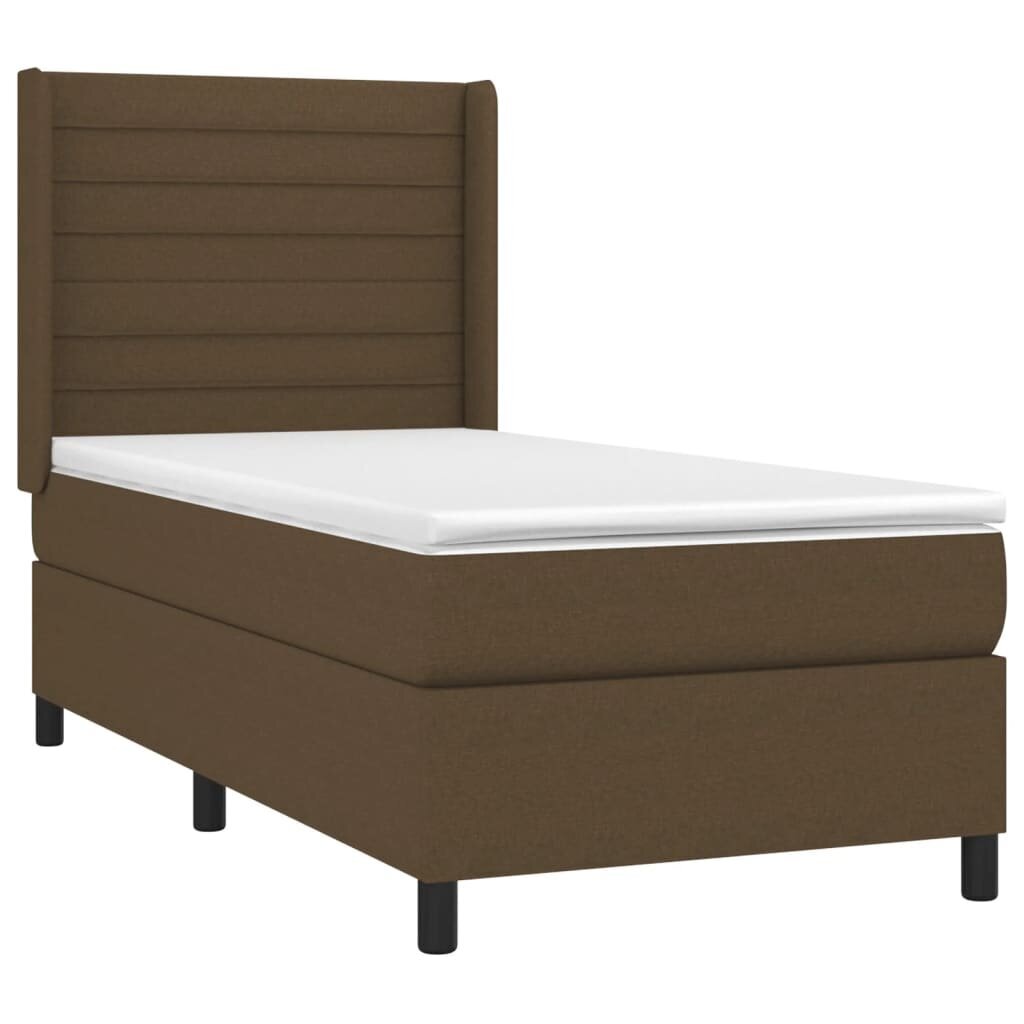 vidaXL atsperu gulta ar matraci, LED, tumši brūns audums, 80x200 cm цена и информация | Gultas | 220.lv