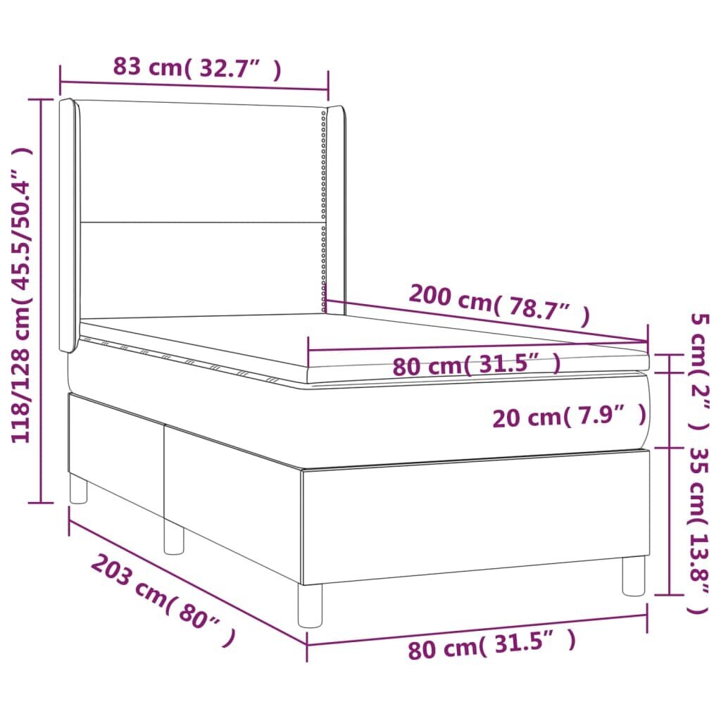 vidaXL atsperu gulta ar matraci, LED, pelēkbrūns audums, 80x200 cm cena un informācija | Gultas | 220.lv