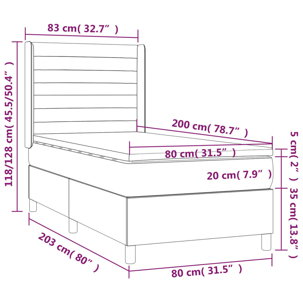 vidaXL atsperu gulta ar matraci, LED, pelēkbrūns audums, 80x200 cm цена и информация | Gultas | 220.lv